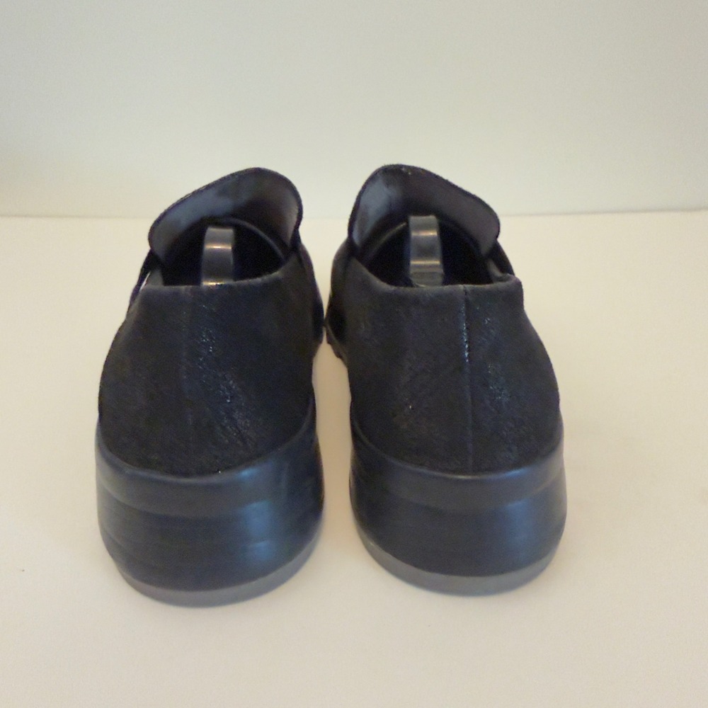 Eileen Fisher Womens Black Crackled Metallic Leather Platform Slip On Loafers - Picture 4 of 6